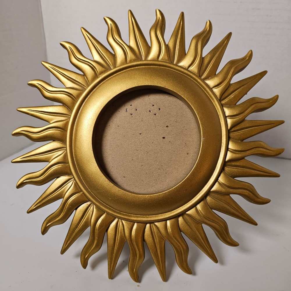 Vintage 90s Gold Sunburst Sun Ray Circular Photo Frame Celestial Decor 8"